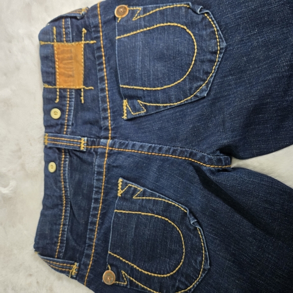 True Religion Vintage Women's Dark Blue Jeans with Suspenders Buttons Size 27 - Picture 12 of 16